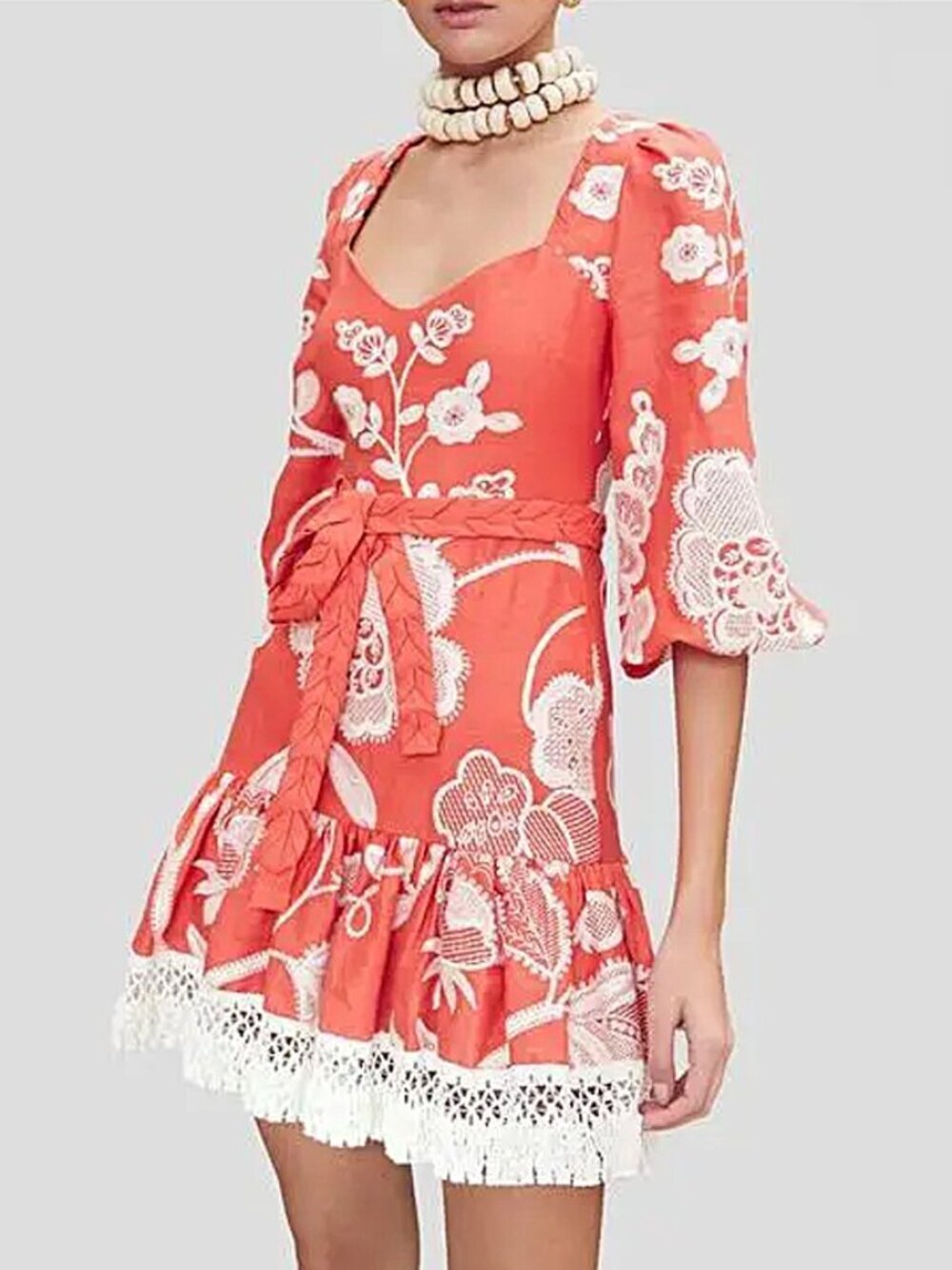 Alexis Coral White Embroidered Linen Mini Dress Size M